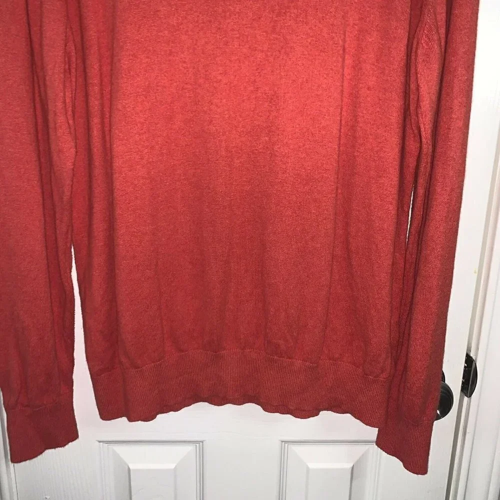 LL Bean Red Orange Cashmere Blend Preppy Long Sleeve V-Neck Sweater Large